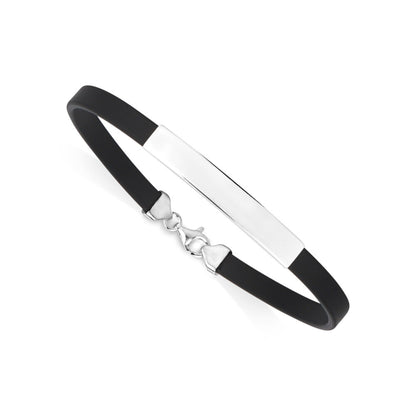 Sterling Silver 925 Engravable Bracelet Mens ID Bar Bracelet with Rubber Band 7.25"
