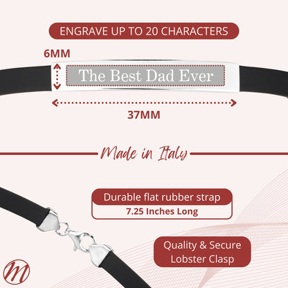 Sterling Silver 925 Engravable Bracelet Mens ID Bar Bracelet with Rubber Band 7.25"