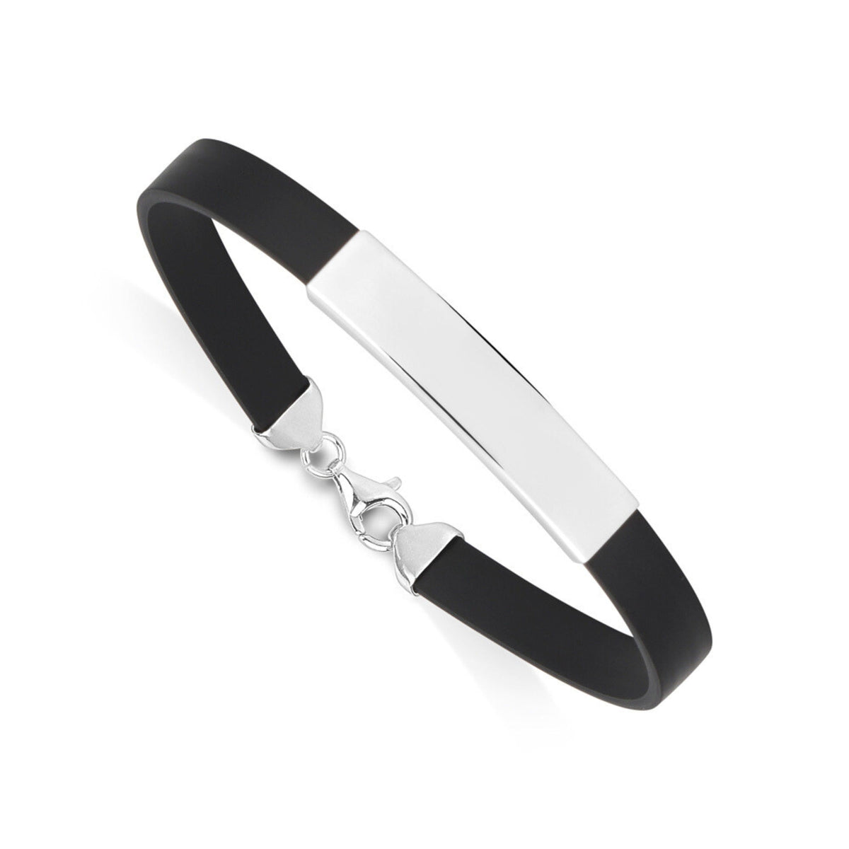 Sterling Silver 925 Engravable Bracelet Mens ID Bar Bracelet with Rubber Band 7.25"