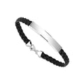 Sterling Silver 925 Men's ID Bracelet - Flat Braided Eco-Friendly Synthetic Leather Band - Engravable