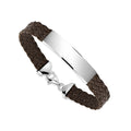 Sterling Silver 925 Men's ID Bracelet - 6-Strand Flat Braided Eco-Friendly Synthetic Leather Band - Engravable