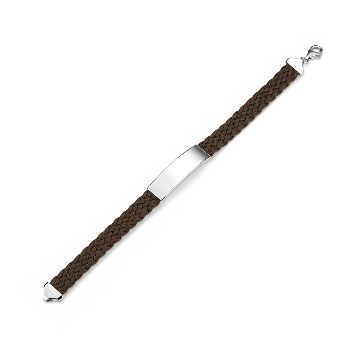 Sterling Silver 925 Men's ID Bracelet - 6-Strand Flat Braided Eco-Friendly Synthetic Leather Band - Engravable