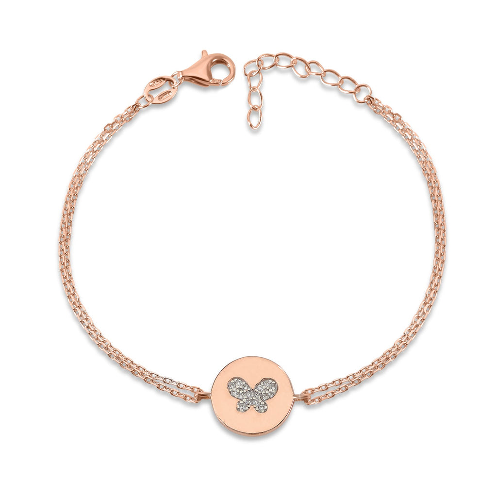 MASSETE Sterling Silver 925 Gold Plated CZ Round Disc Double Chain Bracelet 7"