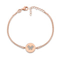 MASSETE Sterling Silver 925 Gold Plated CZ Round Disc Double Chain Bracelet 7"