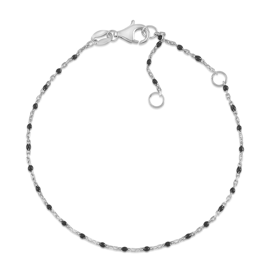 MASSETE Sterling Silver 925 Thin Dew Drop Stacking Bracelet Enamel Cable Chain 7.5"