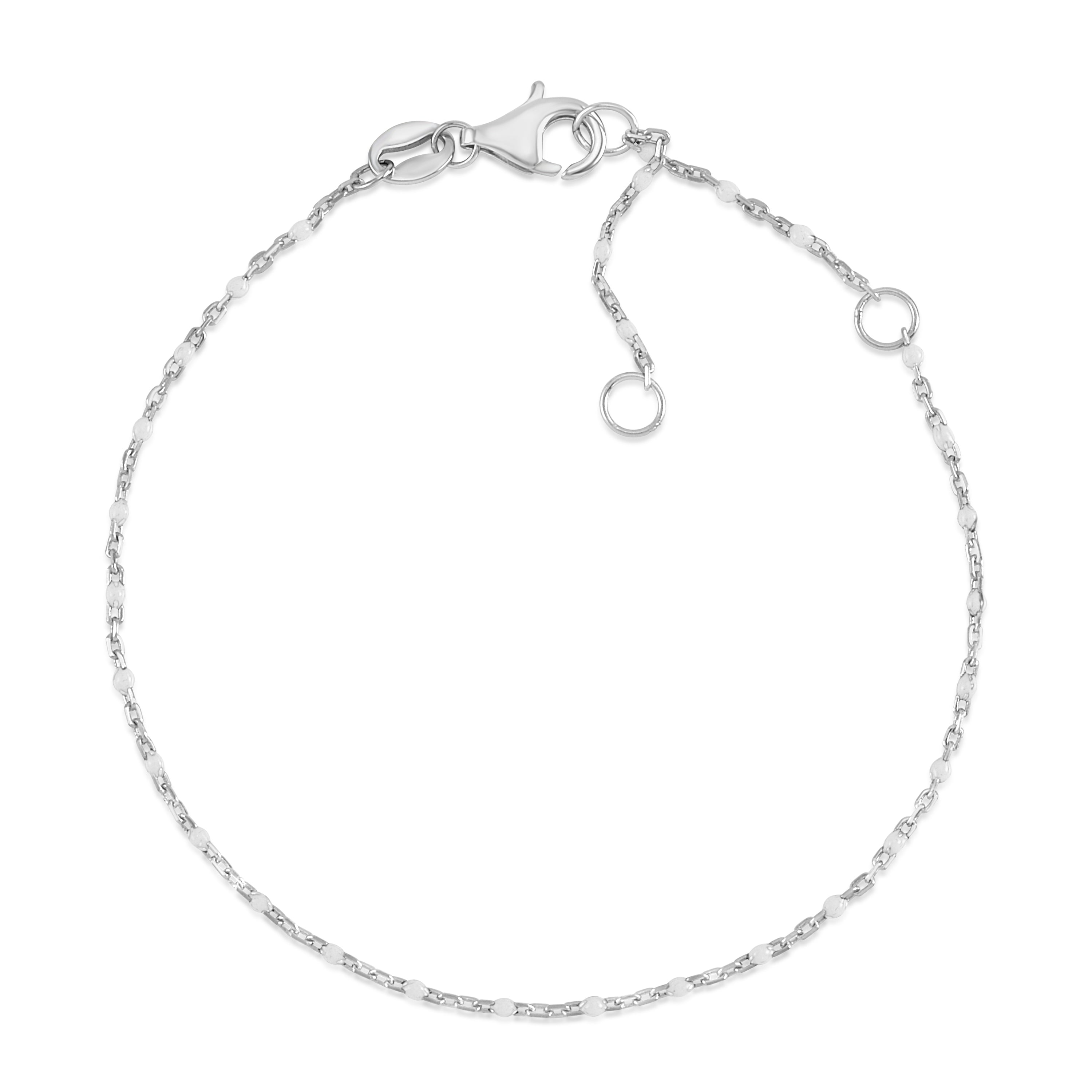MASSETE Sterling Silver 925 Thin Dew Drop Stacking Bracelet Enamel Cable Chain 7.5"