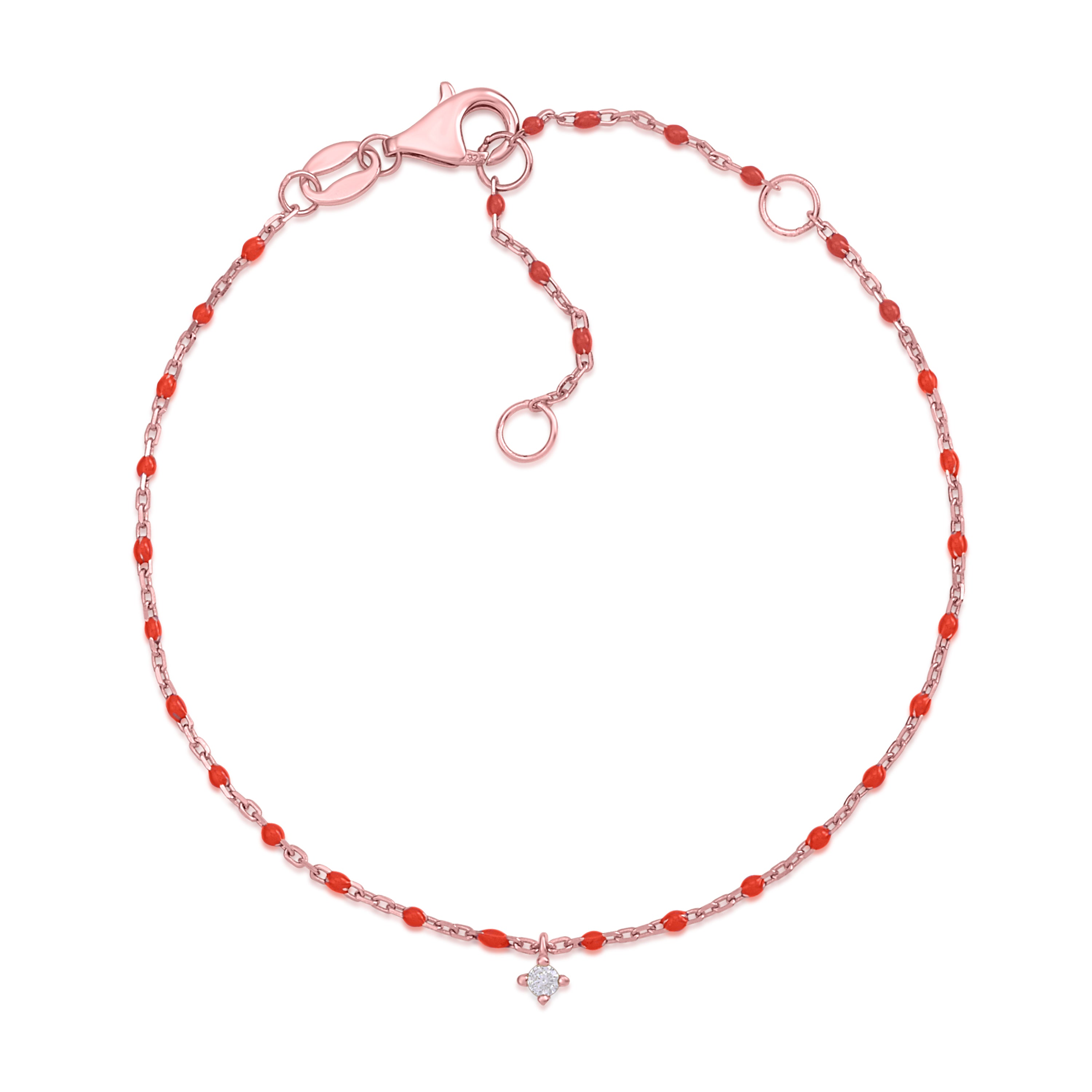 MASSETE Sterling Silver 925 Thin Dew Drop Stacking Bracelet Enamel Cable Chain 7.5"