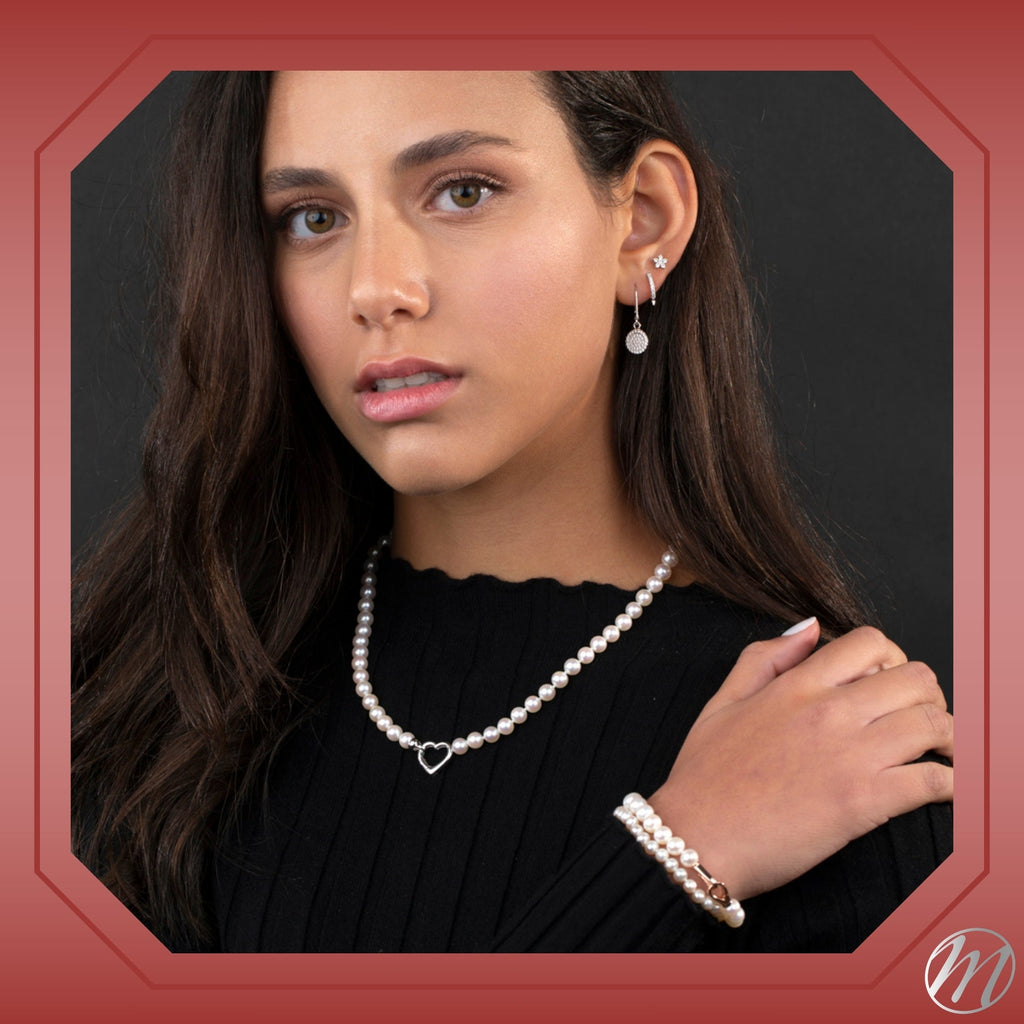MASSETE White Round Freshwater Cultured Pearl Bracelet for Women Sterling Silver Lobster Clasp Modern 6.5mm 7"