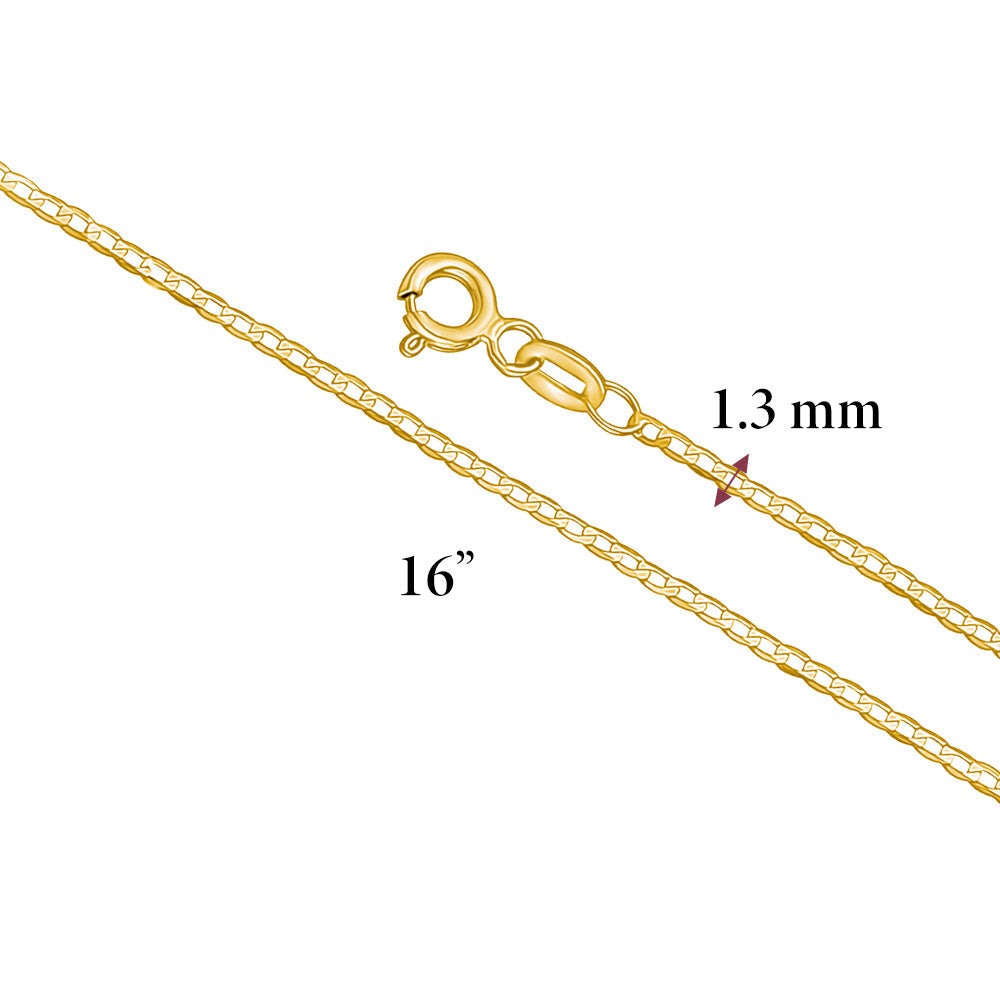 14K Solid Yellow Gold Curb Link Chain Necklace for Women and Girls Made in Italy - Width 1.5mm