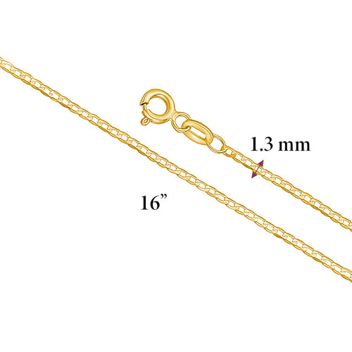 14K Solid Yellow Gold Curb Link Chain Necklace for Women and Girls Made in Italy - Width 1.5mm