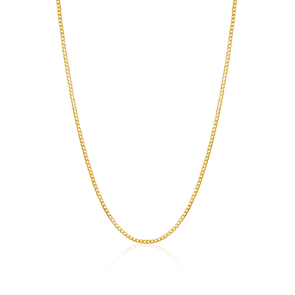 14K Solid Yellow Gold Curb Link Chain Necklace for Women and Girls Made in Italy-Width 2mm