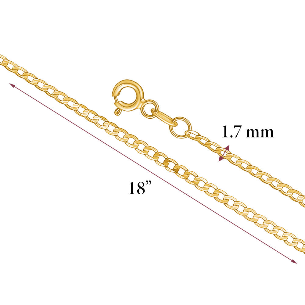 14K Solid Yellow Gold Curb Link Chain Necklace for Women and Girls Made in Italy-Width 2mm