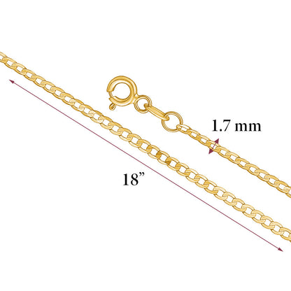 14K Solid Yellow Gold Curb Link Chain Necklace for Women and Girls Made in Italy-Width 2mm