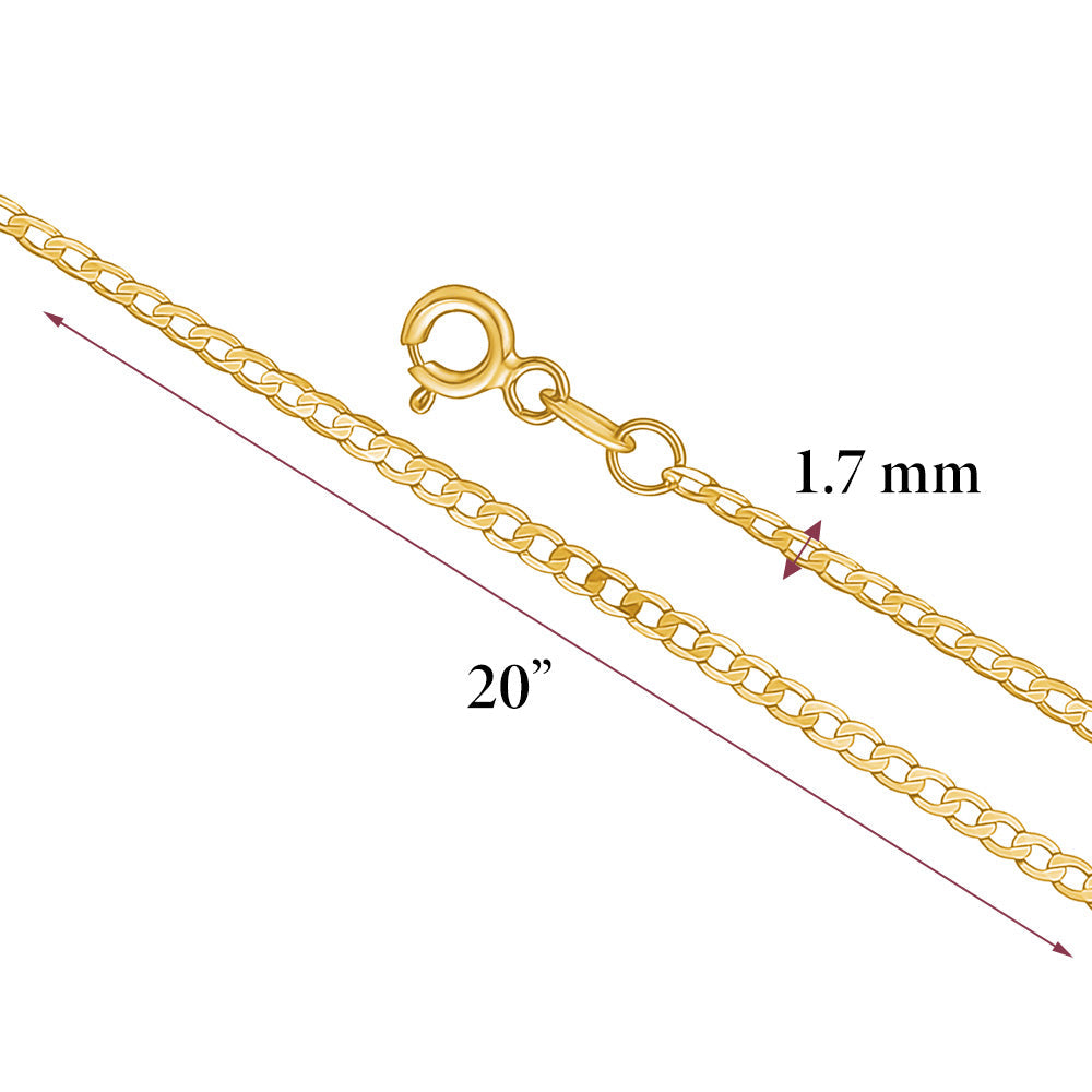 14K Solid Yellow Gold Curb Link Chain Necklace for Women and Girls Made in Italy-Width 2mm