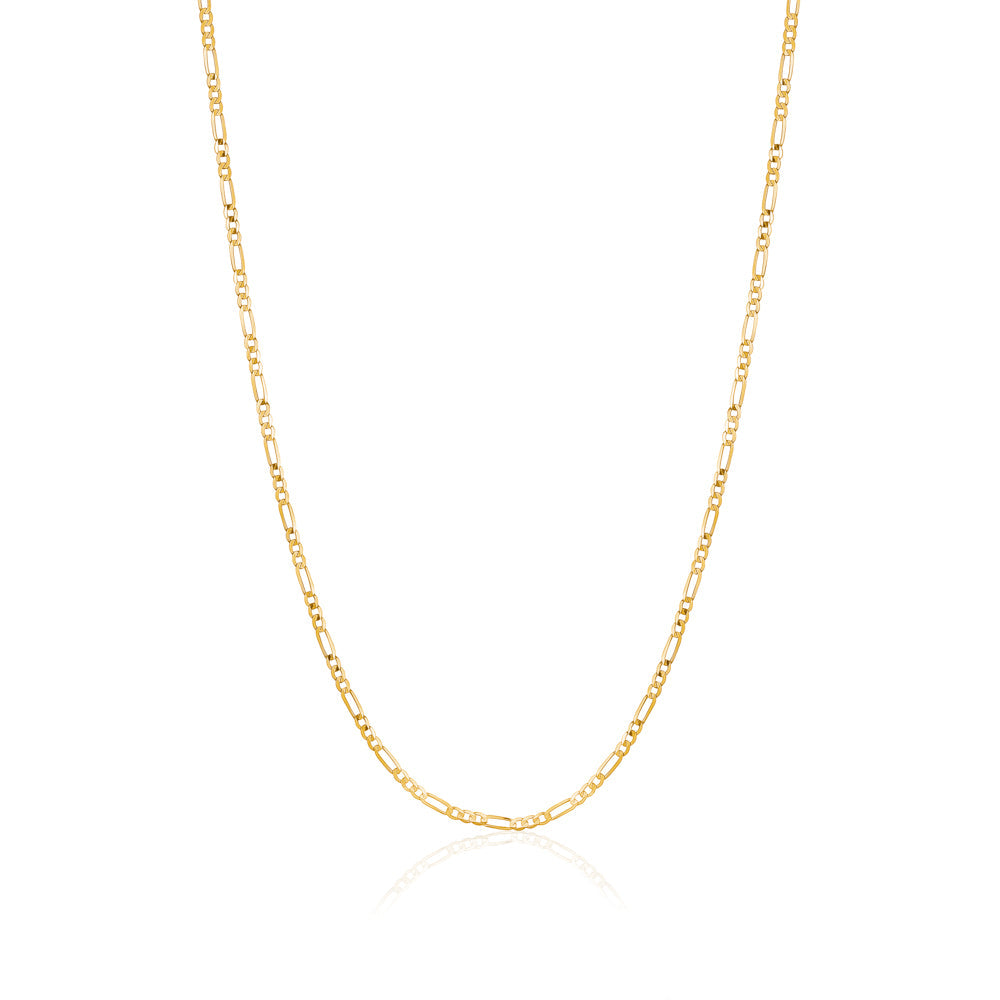 14K Solid Yellow Gold Figaro Link Chain 3+1 Necklace for Women and Girls Made in Italy - Width 2mm