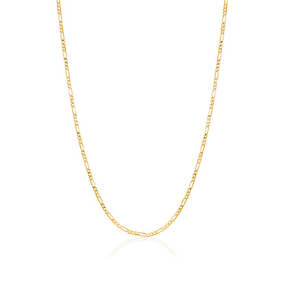 14K Solid Yellow Gold Figaro Link Chain 3+1 Necklace for Women and Girls Made in Italy - Width 2mm