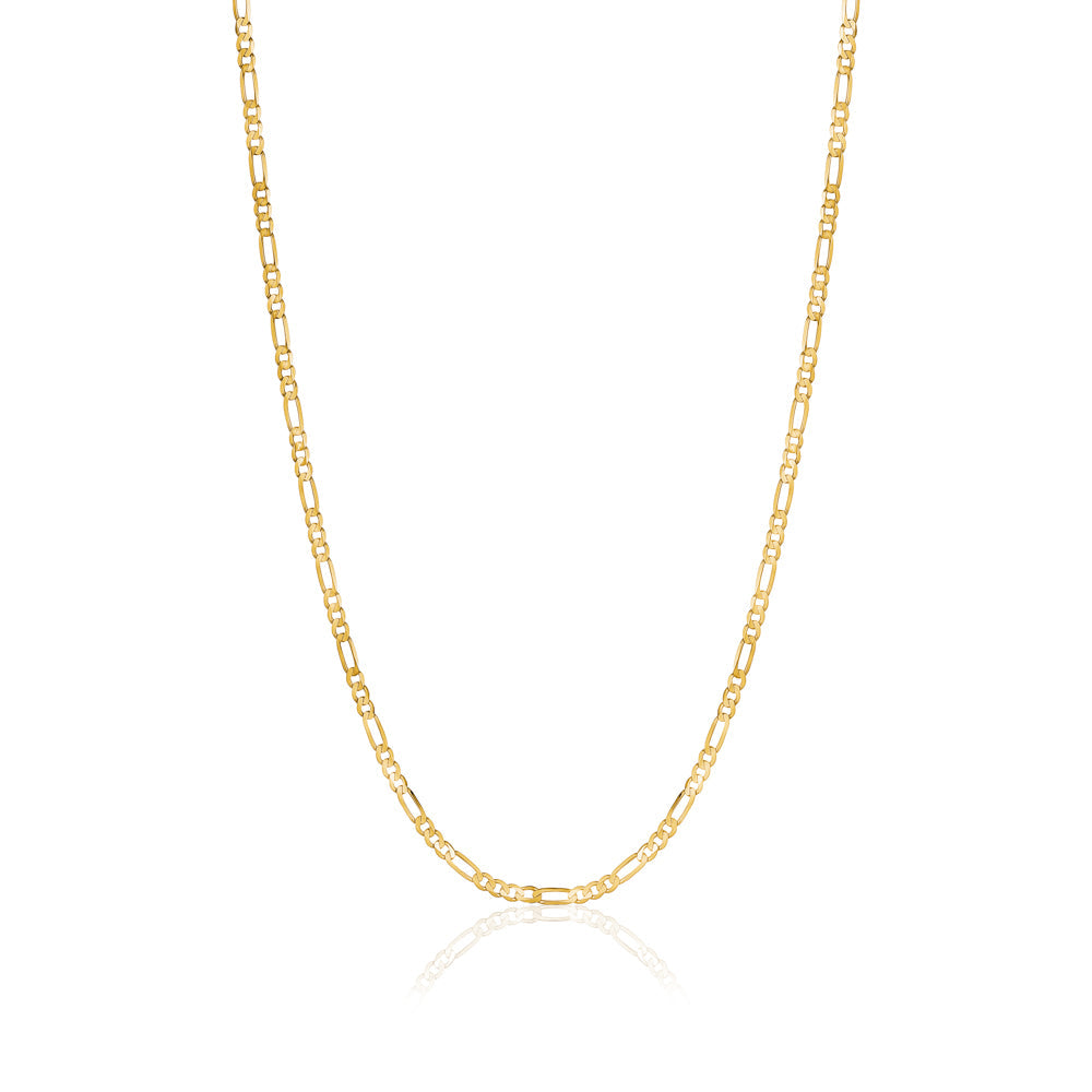 14K Solid Yellow Gold Figaro Link Chain 3+1 Necklace for Men and Women Made in Italy - Width 2.5mm Length 20"