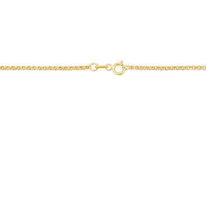 14K Solid Yellow Gold Rolo Link Chain Necklace Diamond Cut for Women and Girls Made in Italy - Width 1.5mm Length 16"
