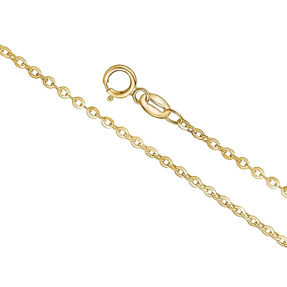 14K Solid Yellow Gold Flat Rolo Chain Necklace for Women and Girls Made in Italy - Width 1.5mm Length 16"
