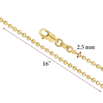 14K Solid Yellow Gold Beaded Chain Necklace Hexagon for Women and Girls Made in Italy - Width 2mm