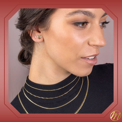 14K Solid Yellow Gold Beaded Chain Necklace Hexagon for Women and Girls Made in Italy - Width 2mm