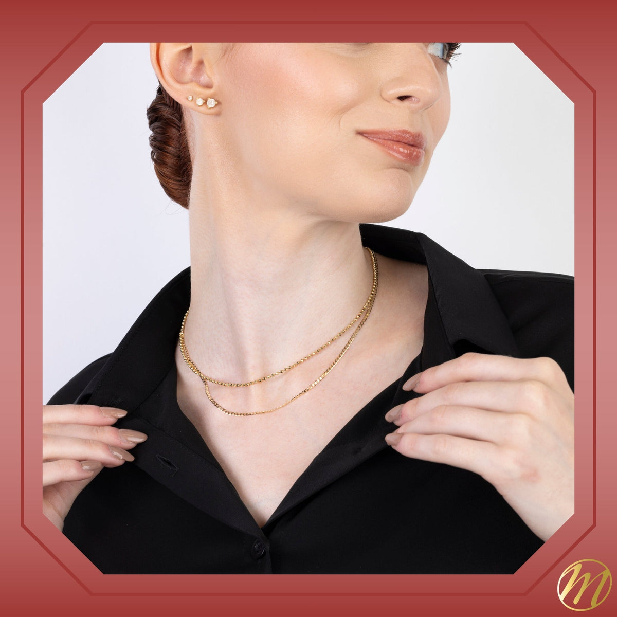 14K Solid Yellow Gold Beaded Chain Necklace Hexagon for Women and Girls Made in Italy - Width 2mm