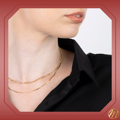 14K Solid Yellow Gold Beaded Chain Necklace Hexagon for Women and Girls Made in Italy - Width 2mm
