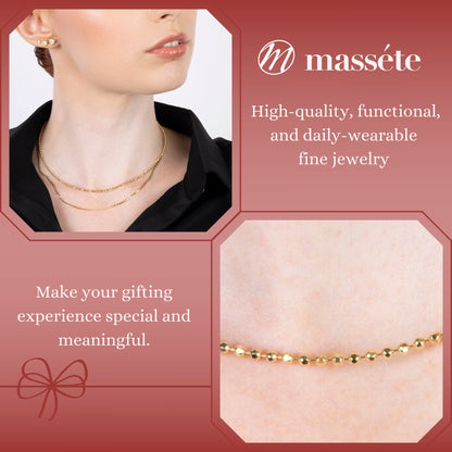 14K Solid Yellow Gold Beaded Chain Necklace Hexagon for Women and Girls Made in Italy - Width 2mm