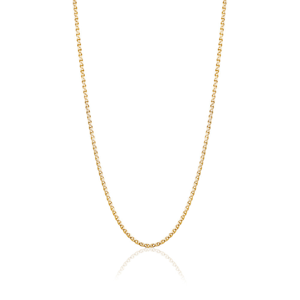 14K Solid Yellow Gold Flat Mariner Chain Necklace for Women and Girls Made in Italy - Width 2mm Length 18"