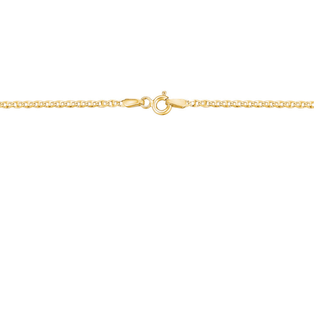 14K Solid Yellow Gold Flat Mariner Chain Necklace for Women and Girls Made in Italy - Width 2mm Length 18"