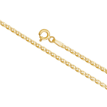 14K Solid Yellow Gold Flat Mariner Chain Necklace for Women and Girls Made in Italy - Width 2mm Length 18"
