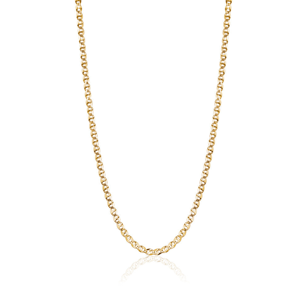 14K Solid Yellow Gold Flat Mariner Chain Necklace for Men and Women Made in Italy - Length 20in Width 3mm