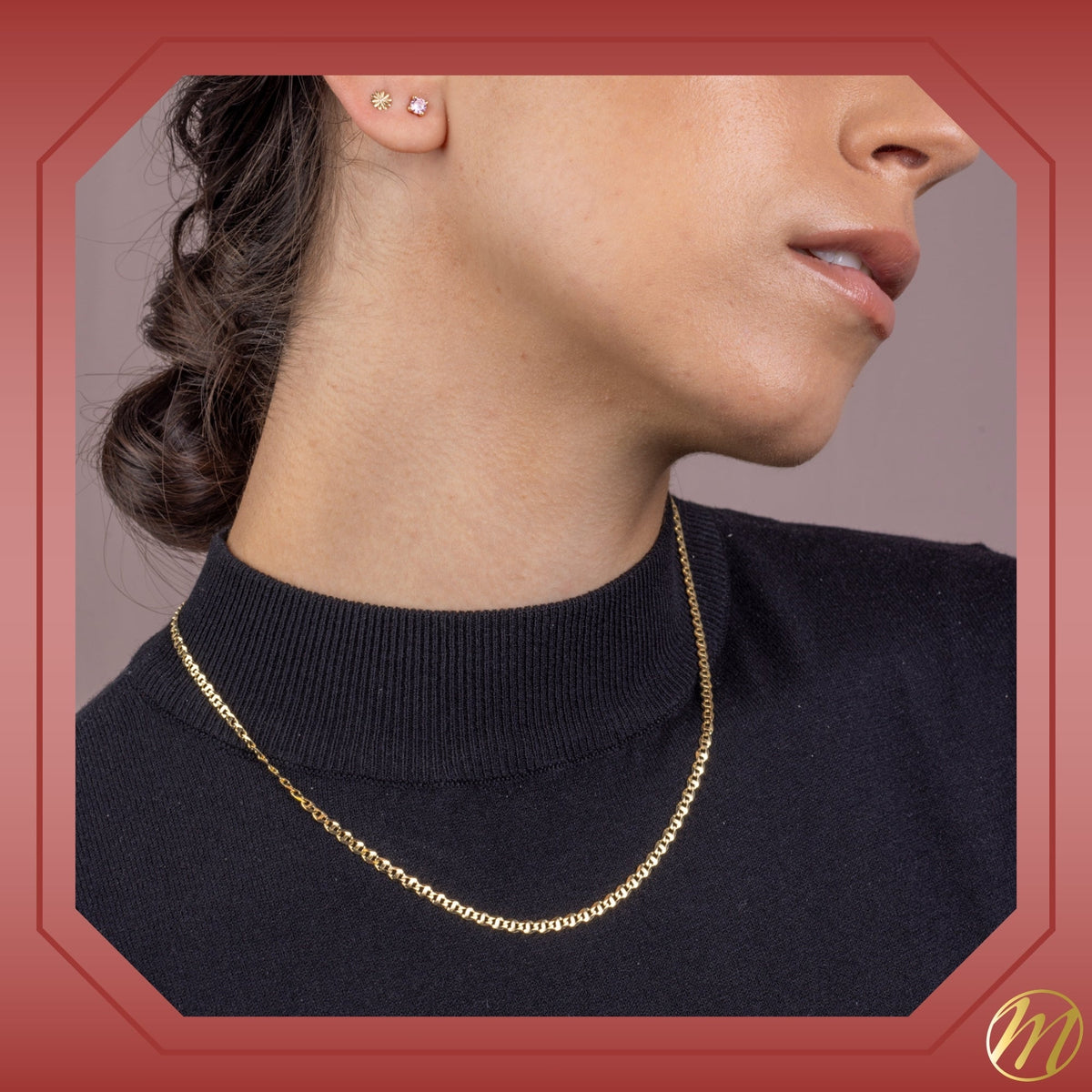14K Solid Yellow Gold Flat Mariner Chain Necklace for Men and Women Made in Italy - Length 20in Width 3mm