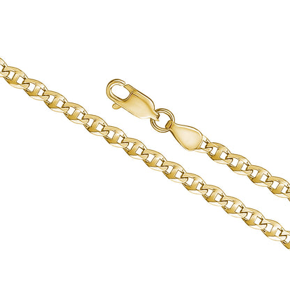 14K Solid Yellow Gold Flat Mariner Chain Necklace for Men and Women Made in Italy - Length 20in Width 3mm