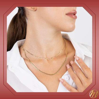 14K Solid Yellow Gold Flat Mariner Chain Necklace for Men and Women Made in Italy - Length 20in Width 3mm
