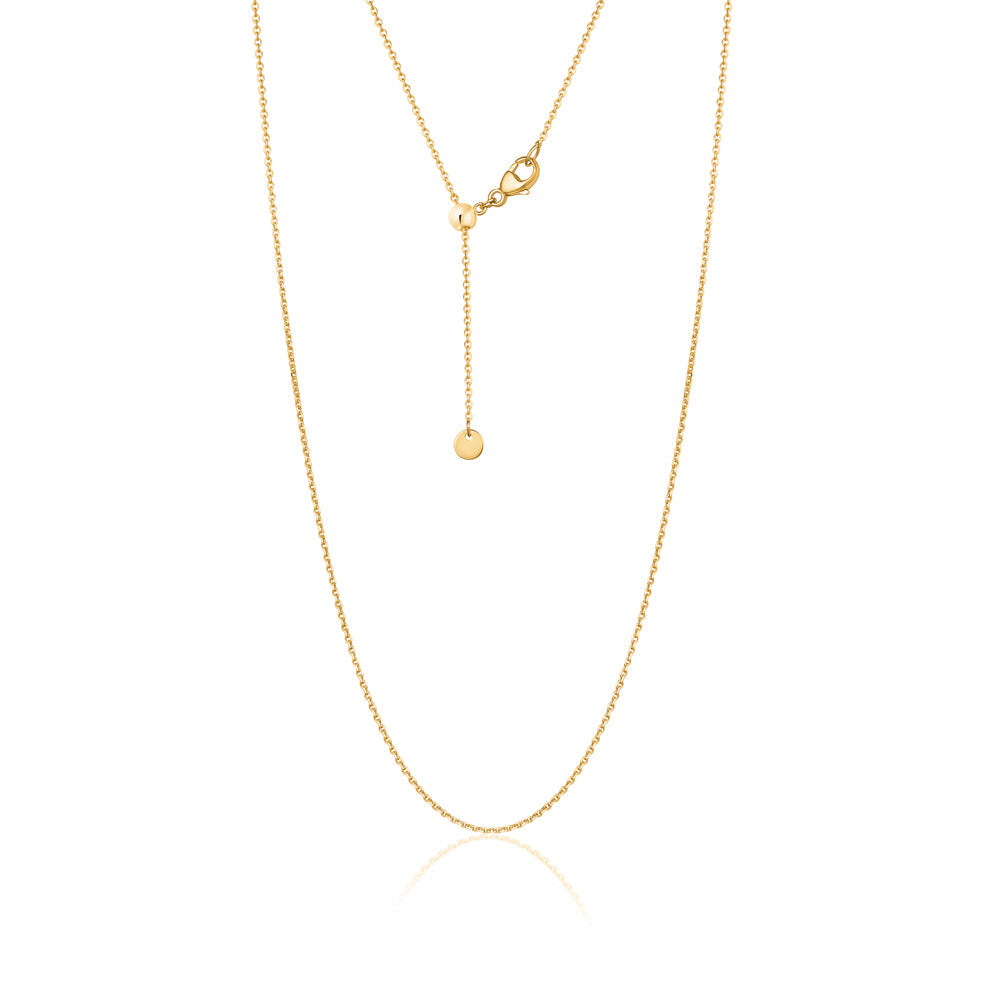 14k Solid Yellow Gold Diamond Cut Cable Chain Adjustable Length Push Button Ball Slider for Men and Women Width 0.9mm Length 20"