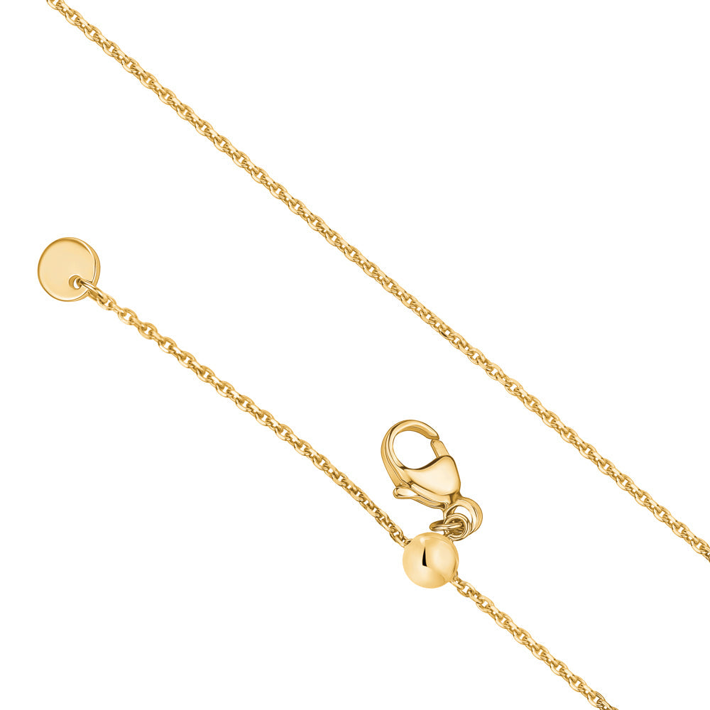 14k Solid Yellow Gold Diamond Cut Cable Chain Adjustable Length Push Button Ball Slider for Men and Women Width 0.9mm Length 20"