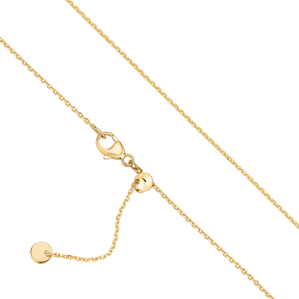 14k Solid Yellow Gold Diamond Cut Cable Chain Adjustable Length Push Button Ball Slider for Men and Women Width 0.9mm Length 20"