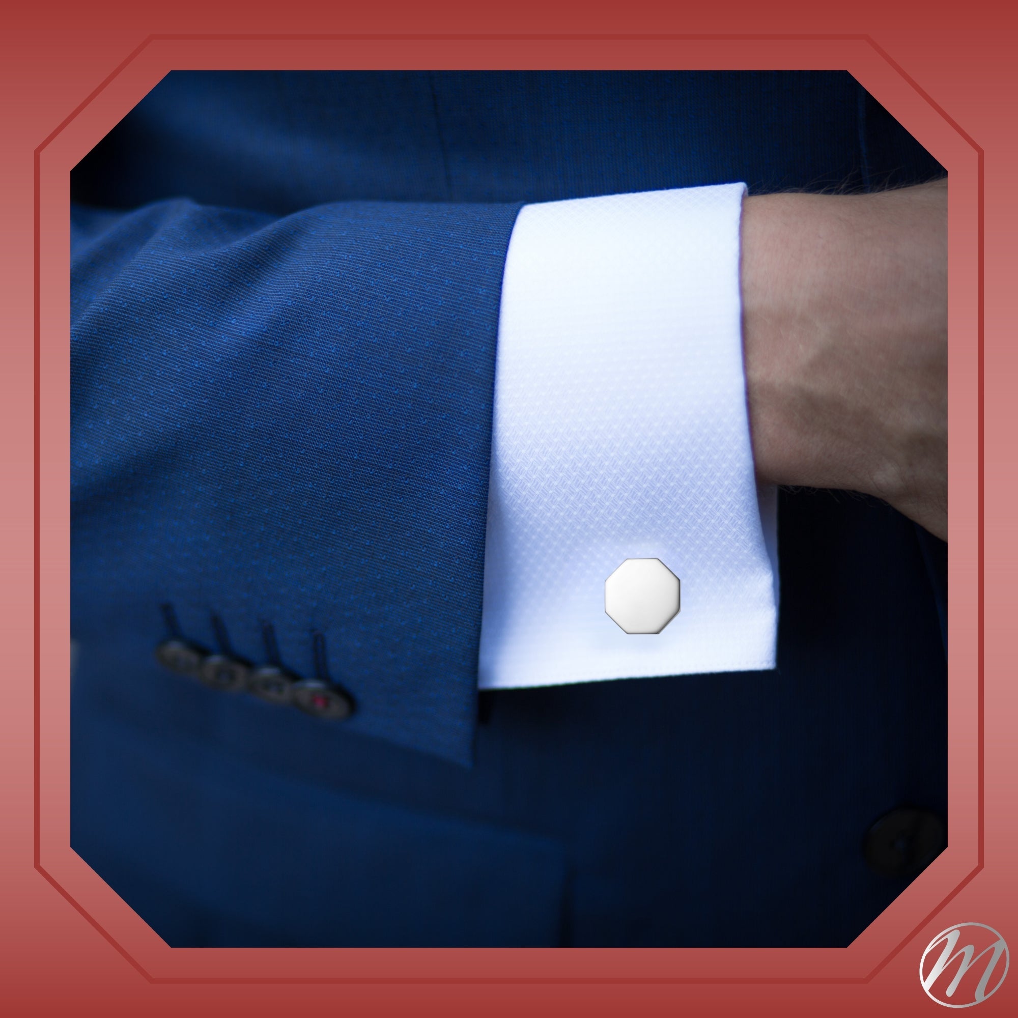 Sterling Silver Cufflinks for Men Personalized with Engraved Initials or Name Octagon Shape Gift for Men - Made in Italy