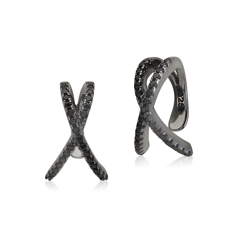 Sterling Silver Faux Conch Hoop Earrings Criss Cross with Simulated Diamonds Cartilage Ear Cuff for Non Pierced Ears