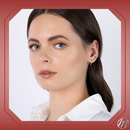 Sterling Silver Faux Conch Hoop Earrings Criss Cross with Simulated Diamonds Cartilage Ear Cuff for Non Pierced Ears