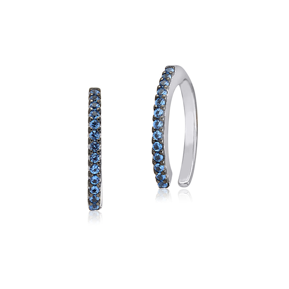 Sterling Silver Faux Conch Hoop Earrings with Simulated Diamonds Gemstones Cartilage Ear Cuff for Non Pierced Ears