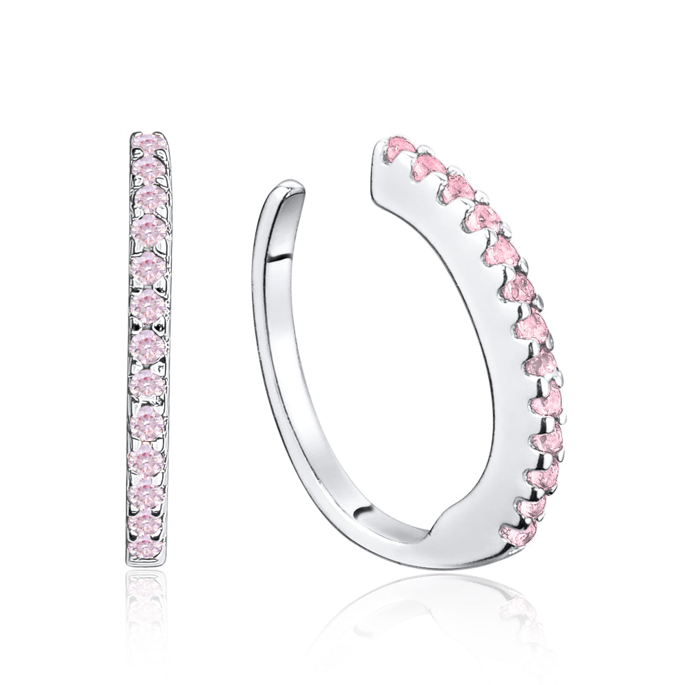 Sterling Silver Faux Conch Hoop Earrings with Simulated Diamonds Gemstones Cartilage Ear Cuff for Non Pierced Ears
