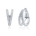 Sterling Silver Double Conch Huggie Hoop Earrings Tapered Double Row Simulated Diamonds Cartilage Ear Cuff for Non Pierced Ears Hinged
