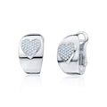 Sterling Silver Wide Hoop Huggie Earrings Simulated Diamonds Heart Polished Shiny French Clip