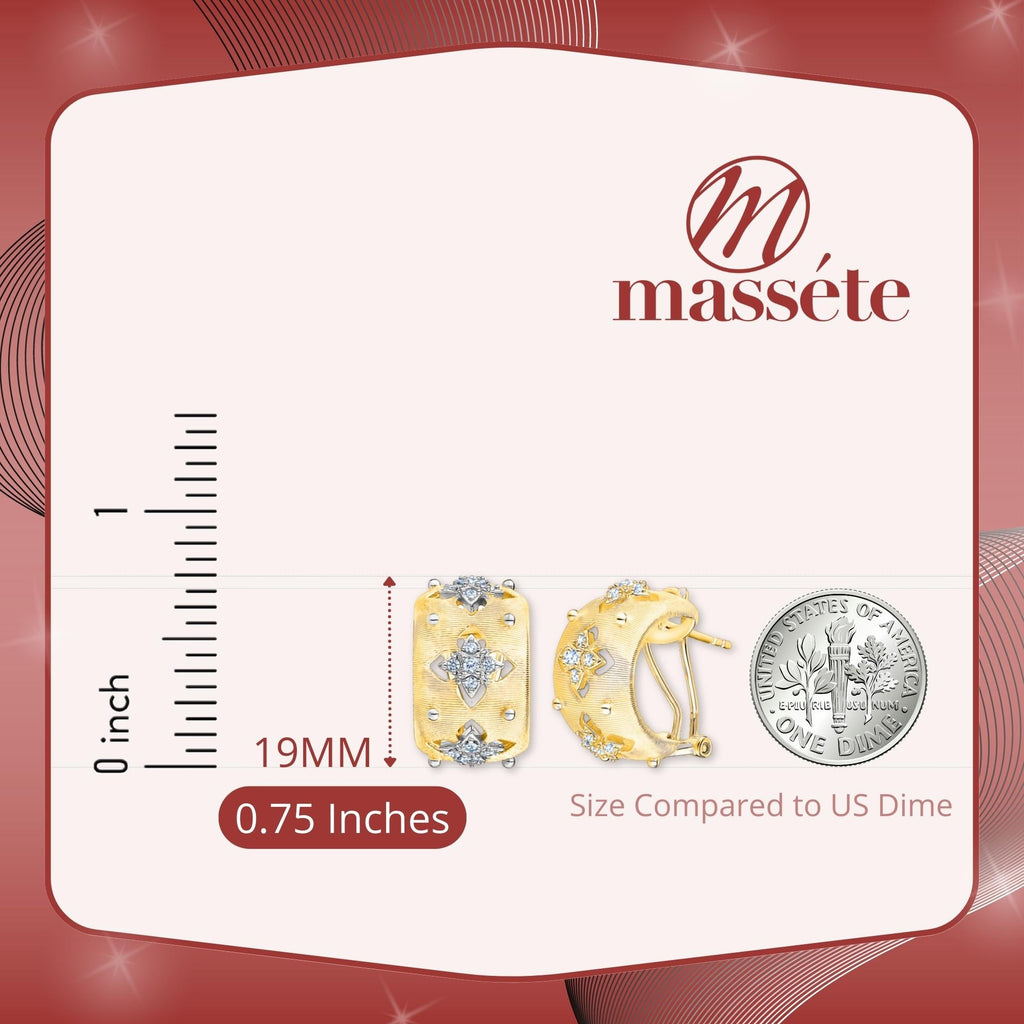 Sterling Silver Wide Hoop Earrings Simulated Diamonds Yellow Gold Plated Satin Designer Inspired French Clip