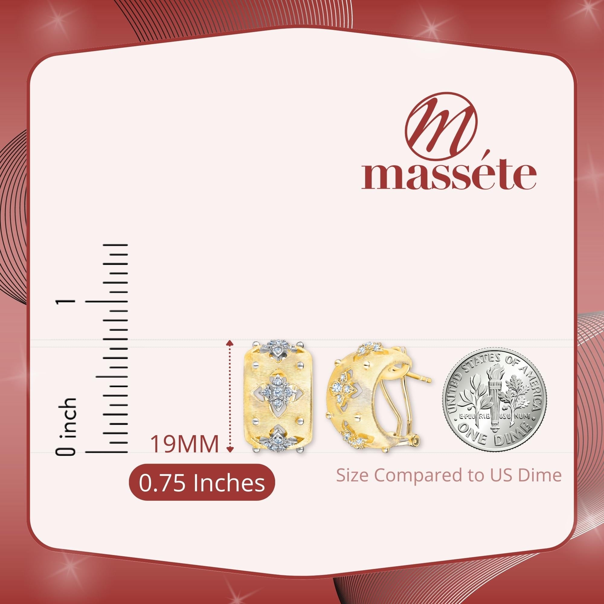 Sterling Silver Wide Hoop Earrings Simulated Diamonds Yellow Gold Plated Satin Designer Inspired French Clip