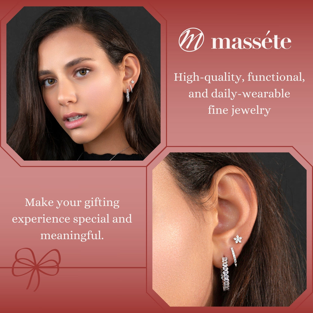 Sterling Silver Hoop Earrings Simulated Diamond baguettes Butterfly Post 24mm