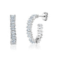 Sterling Silver Hoop Earrings Simulated Diamond baguettes Butterfly Post 24mm
