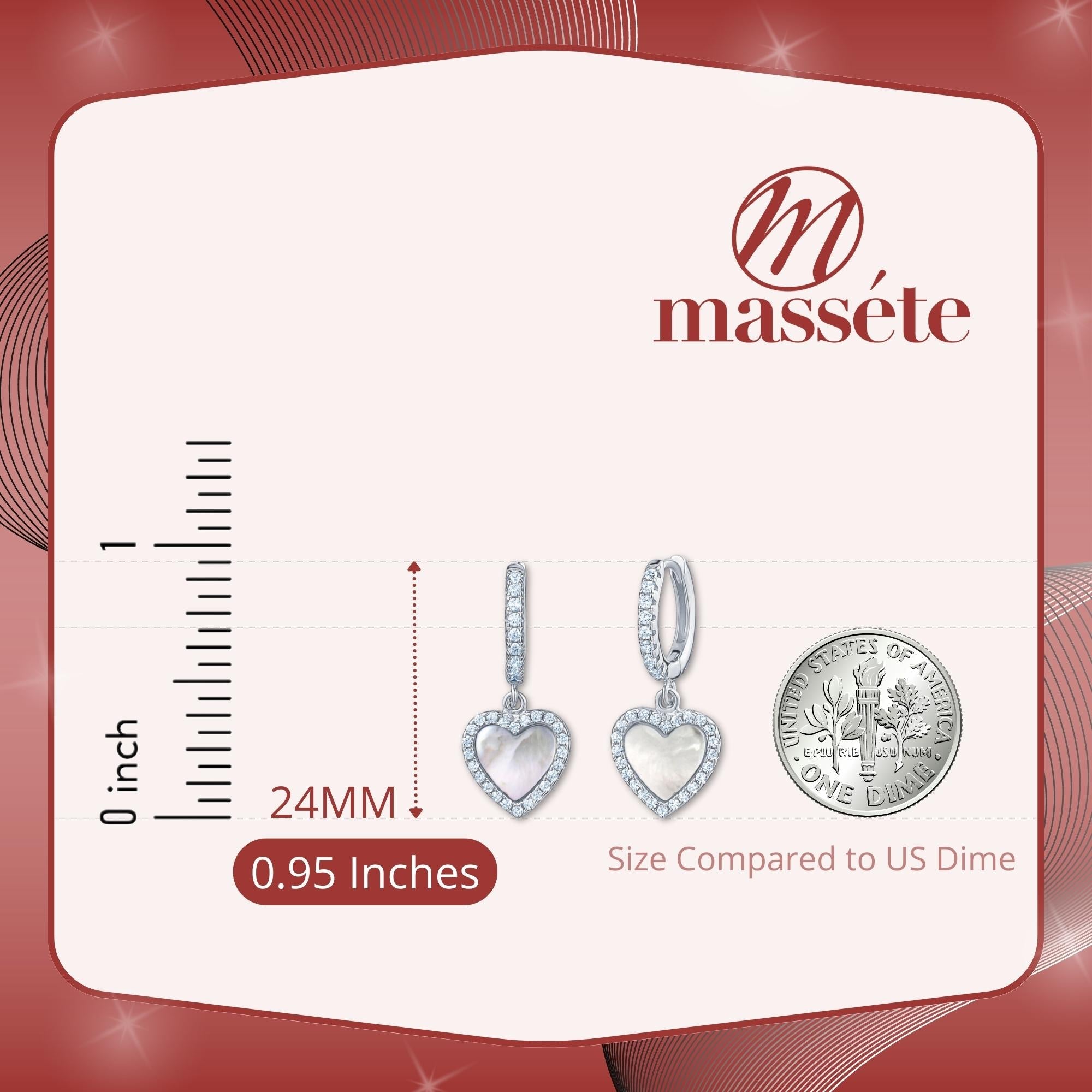 Sterling Silver Heart Dangle Earrings Mother of Pearl Simulated Diamonds Outline for Girls